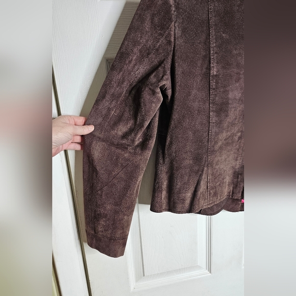 Women's I.E 100% SUEDE LEATHER  Blazer Size M Brown - Picture 4 of 11